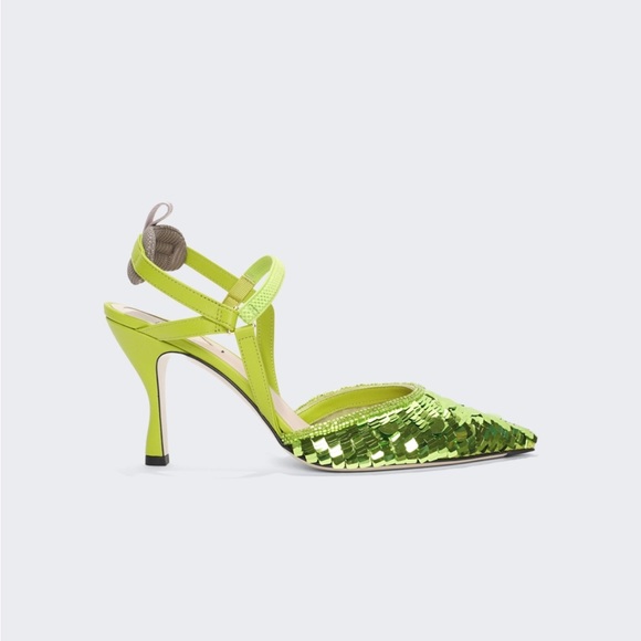 NIB Fendi colibri sequin heels in “wasabi green” - Picture 2 of 8